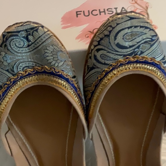 Fuchsia Women's Blue and Gold Loafers - Picture 2 of 10